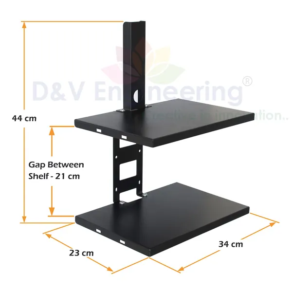 Double_Shelf_Wall_Mount_Stand/Set_Top_Box_Stand/Hospital_Monitor_Holder,_Tray_Size-13.6"X_9"_-_Black_(DVSTB-09B)