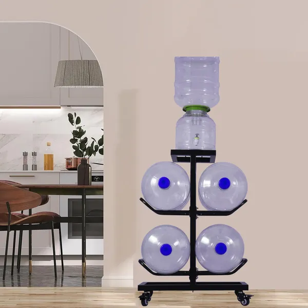 2-Tier_Heavy_Duty_Water_Bottle_Holder_for_4_Bottles,With_Water_Dispenser/Plant_holder_for_Kitchen,_Restaurant,_School,_Hospital_and_Office-Black_(DVWDS-12B)