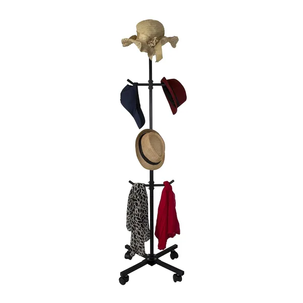 Movable_Vertical_Stand_For_Coat_Hanging,Scarf,Umbrella,Hand_Bag,Belt,Hat_Cap,Helmets,Cloths_Organizer_Hanging_Rack_For_Bedroom_With_8_Hooks_(DVCH-04B)