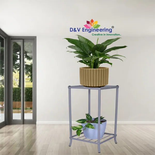 2-Tier_Indoor_Outdoor_Multi-Purpose_Flower_Plant_Pot_Display_Tray_Shelf_Stand_-_Grey_(DVPOT-04W)