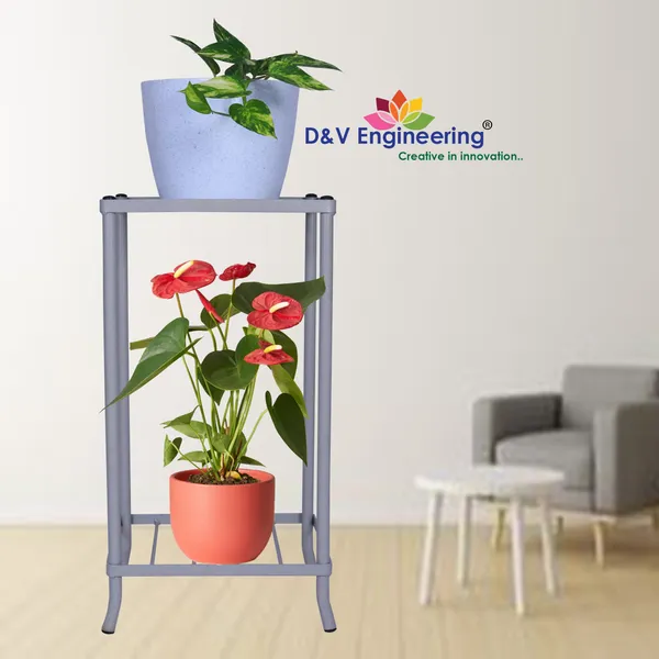 2-Tier_Indoor_Outdoor_Multi-Purpose_Flower_Plant_Pot_Display_Tray_Shelf_Stand_-_Grey_(DVPOT-04W)