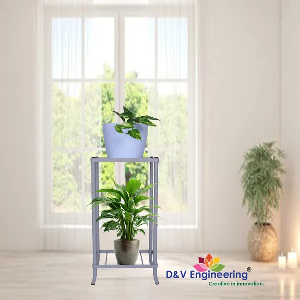 2-Tier_Indoor_Outdoor_Multi-Purpose_Flower_Plant_Pot_Display_Tray_Shelf_Stand_-_Grey_(DVPOT-04W)