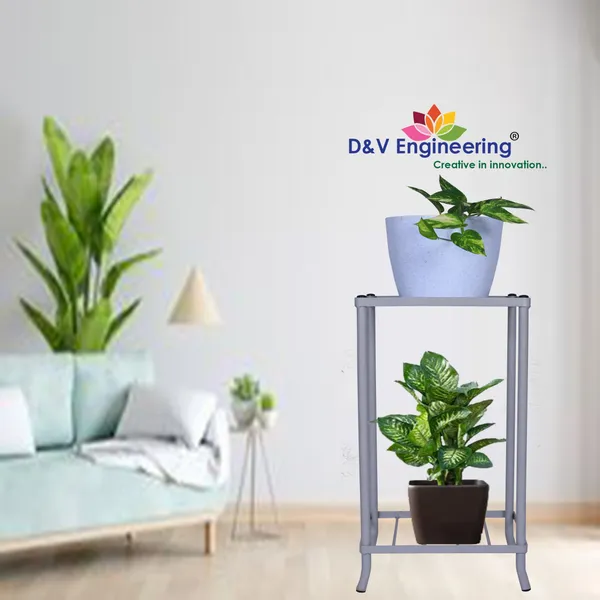 2-Tiered_Shelf_Floor_Mount_Indoor_Outdoor_Multi-Purpose_Flower_Plant_Pot_Display_Tray_Shelf_Stand_-_Black_(DVWDS-04W)