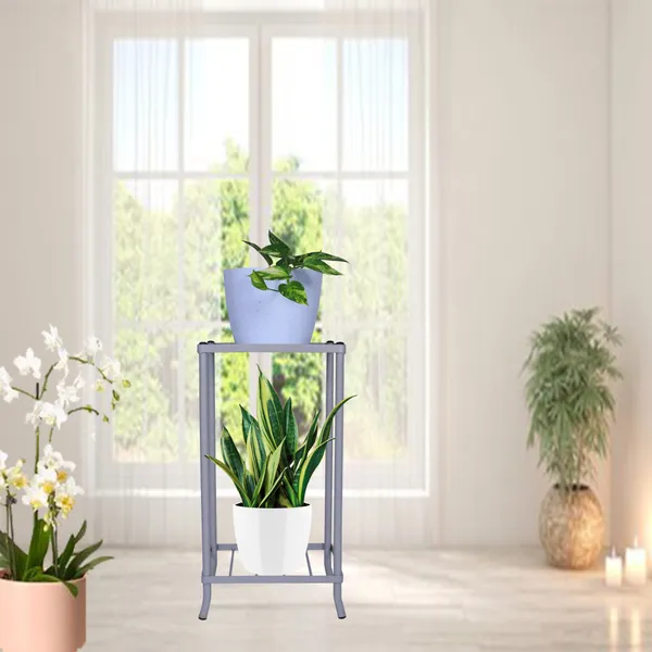 2-Tiered_Shelf_Floor_Mount_Indoor_Outdoor_Multi-Purpose_Flower_Plant_Pot_Display_Tray_Shelf_Stand_-_Black_(DVWDS-04W)