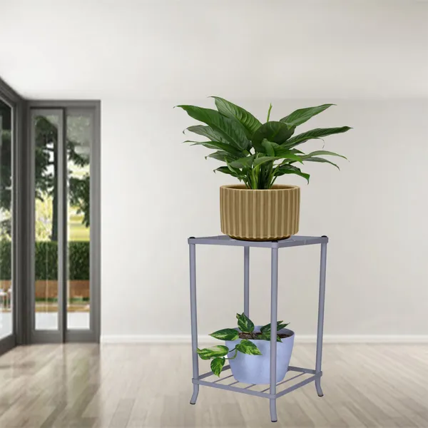 2-Tiered_Shelf_Floor_Mount_Indoor_Outdoor_Multi-Purpose_Flower_Plant_Pot_Display_Tray_Shelf_Stand_-_Black_(DVWDS-04W)