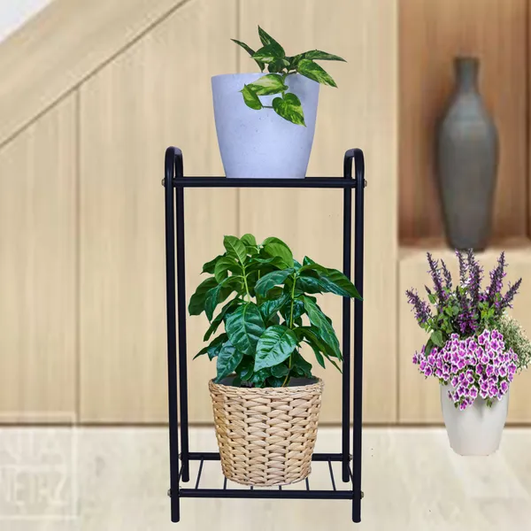 2-Tier_Indoor_Outdoor_Multipurpose_Plant_Stand_Rack,_Flower_Pot_Display_Shelf_-_Black_DVPOT-30B-2T