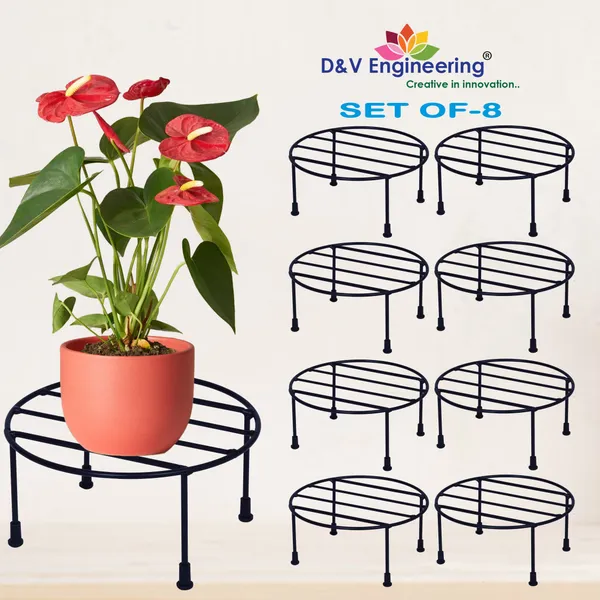 Plant_Stand/Flower_Pot_Stand,_Size:_Width-20cm,_Height-11cm,_Black-Set_of_8_(DVPOT-25B-08)