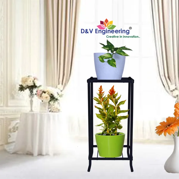 2-Tiered_Shelf_Floor_Mount_Indoor_Outdoor_Multi-Purpose_Flower_Plant_Pot_Display_Tray_Shelf_Stand_-_Black_(DVPOT-04B)