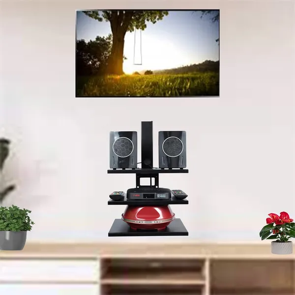 Triple_Shelf_Wall_Mount_Stand/Set_Top_Box_Stand,_Tray_Size-11"X_9"_-_Black_(DVSTB-07B)