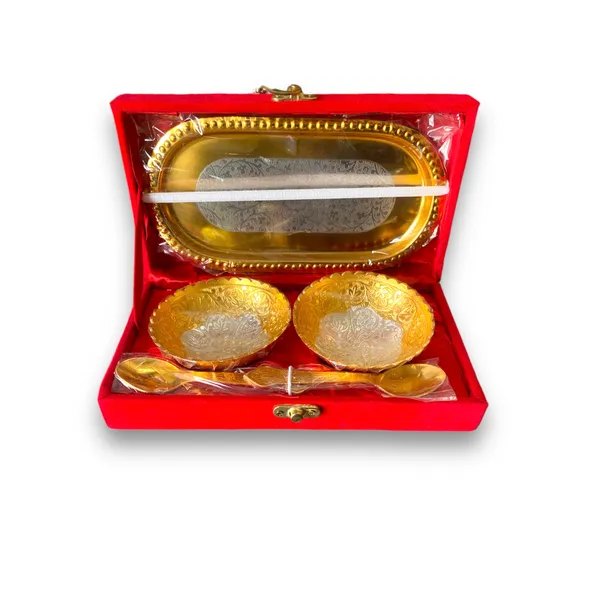 GERMAN_SILVER_GOLD_PLATED_BOWL_TRAY_GIFT_SET