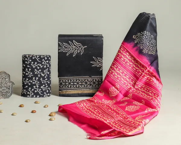 Chanderi_Silk_Black_and_White_Hand_Block_Ethnic_Printed_Unstitched_Suit_Set