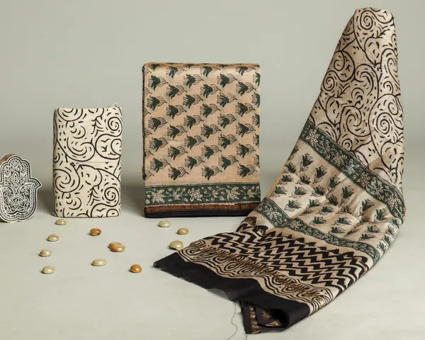Chanderi_Silk_Beige_and_Olive_Hand_Block_Floral_Printed_Unstitched_Suit_Set