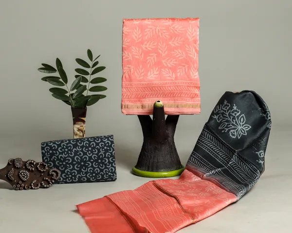 Chanderi_Silk_Peach_and_Black_Hand_Block_Ethnic_Motif_Printed_Unstitched_Suit_Set