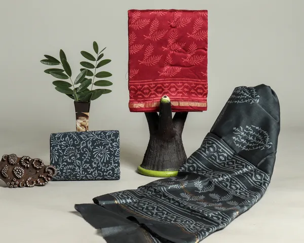 Chanderi_Silk_Dark_Red_and_Black_Hand_Block_Ethnic_Motif_Printed_Unstitched_Suit_Set