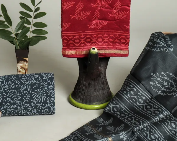 Chanderi_Silk_Dark_Red_and_Black_Hand_Block_Ethnic_Motif_Printed_Unstitched_Suit_Set
