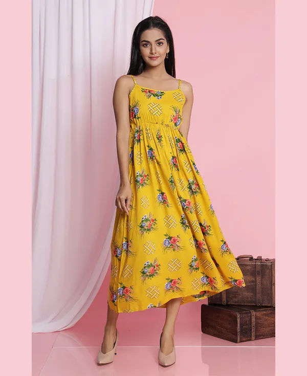 Yellow_Abstract_Floral_Printed_Midi_Dress