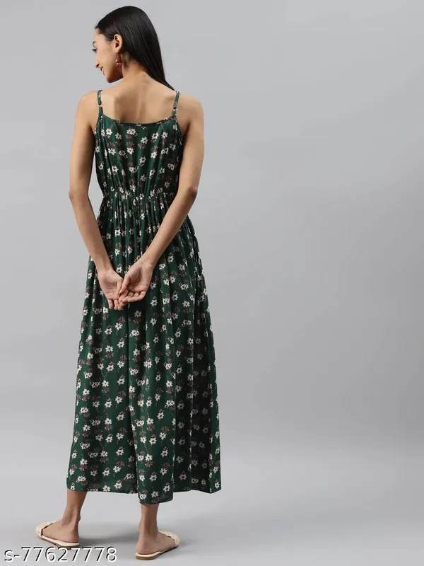 Dark_Green_Floral_Printed_Midi_Dress