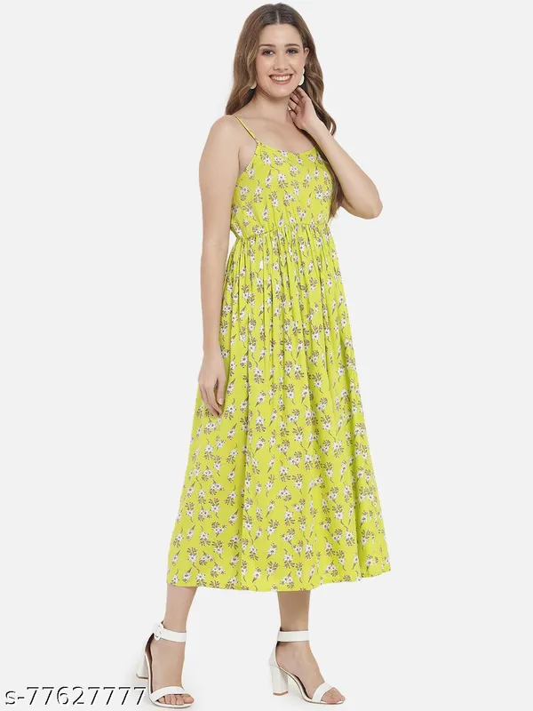 Neon_Green_Floral_Printed_Midi_Dress