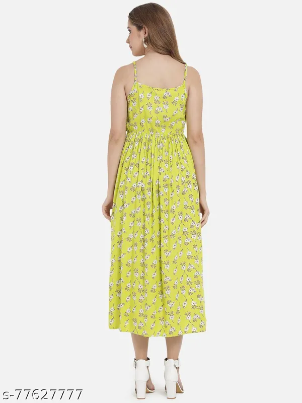 Neon_Green_Floral_Printed_Midi_Dress