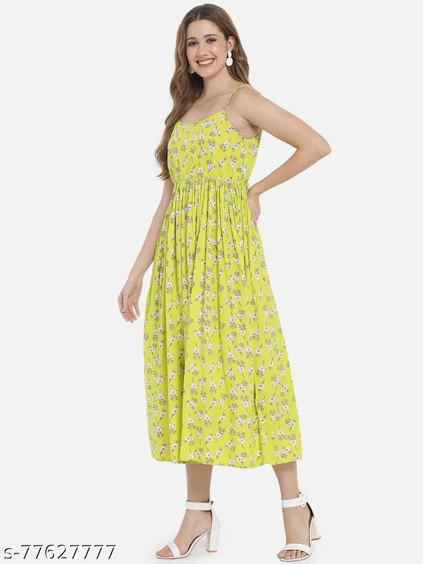 Neon_Green_Floral_Printed_Midi_Dress