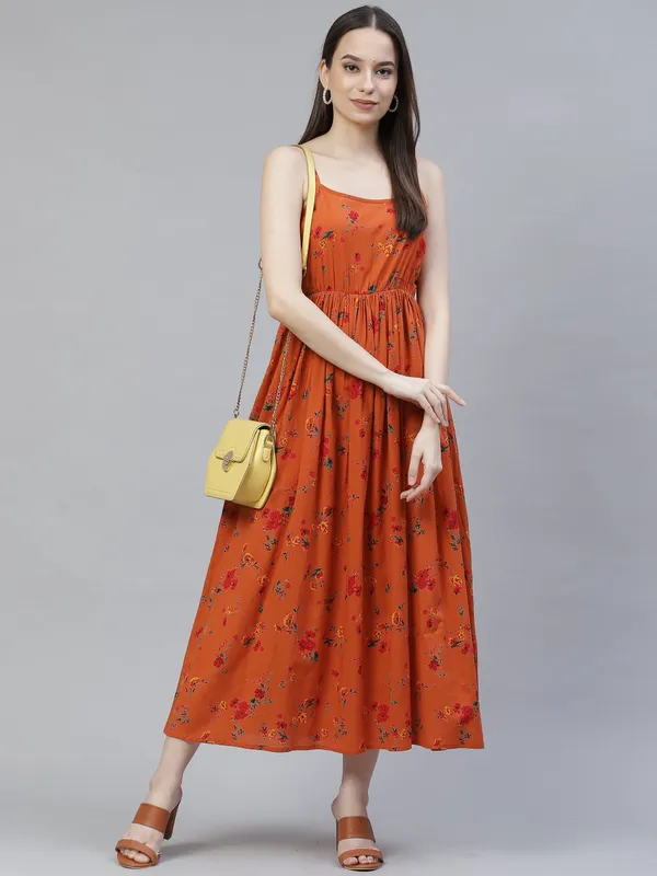 Orange_Floral_Printed_Midi_Dress