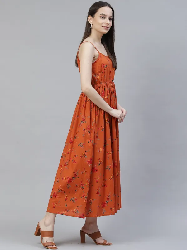Orange_Floral_Printed_Midi_Dress