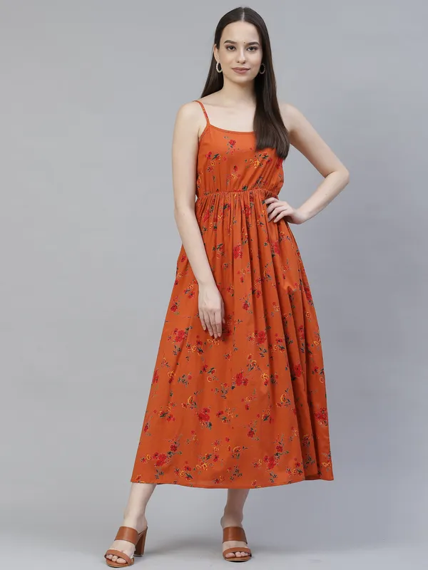Orange_Floral_Printed_Midi_Dress