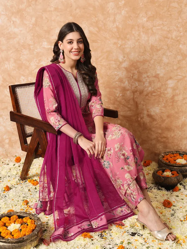Mauve_Floral_Printed_Kurta_Set_with_Dupatta