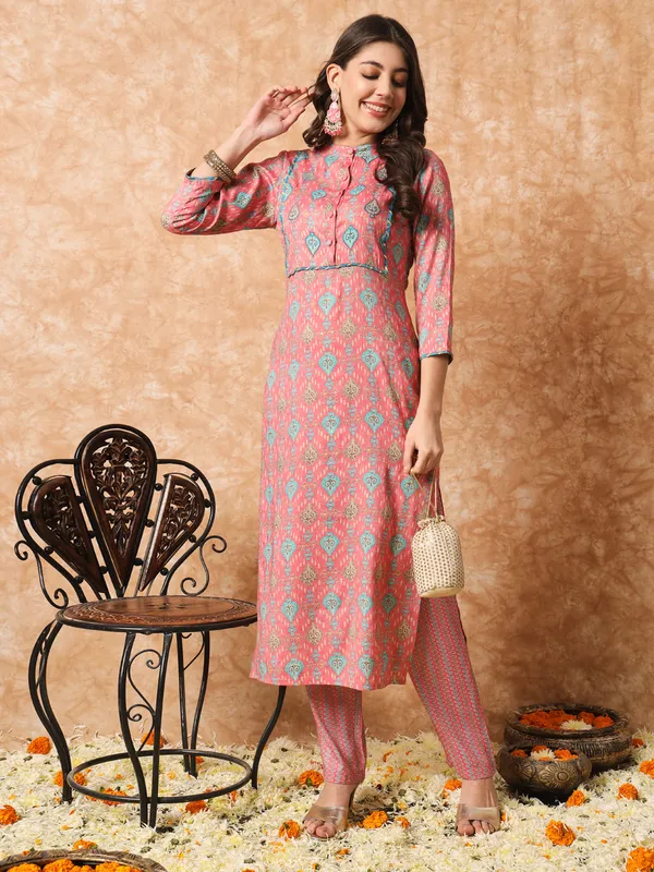 Rose_Pink_and_Blue_Embroidered_Ethnic_Printed_Kurta_Set