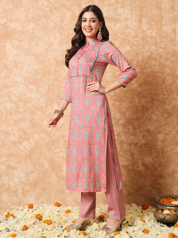 Rose_Pink_and_Blue_Embroidered_Ethnic_Printed_Kurta_Set