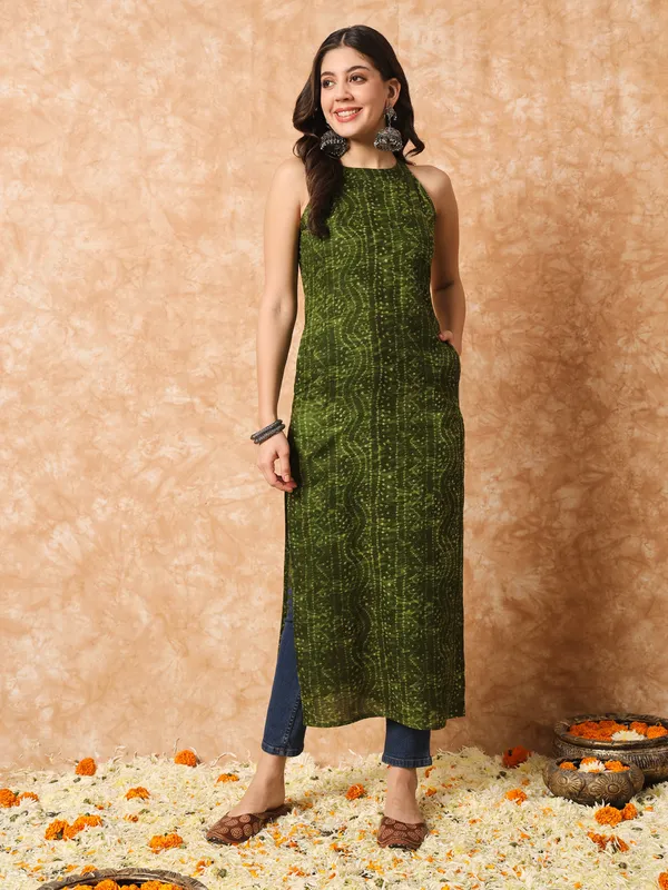 Pine_Green_Bandhani_Straight_Indo