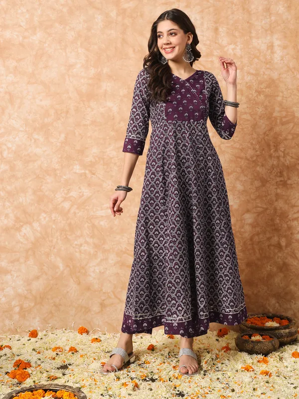 Plum_Violet_Bagru_Printed_Anarkali_Suit_Set