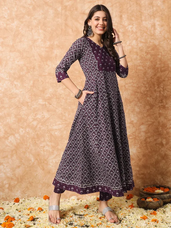 Plum_Violet_Bagru_Printed_Anarkali_Suit_Set