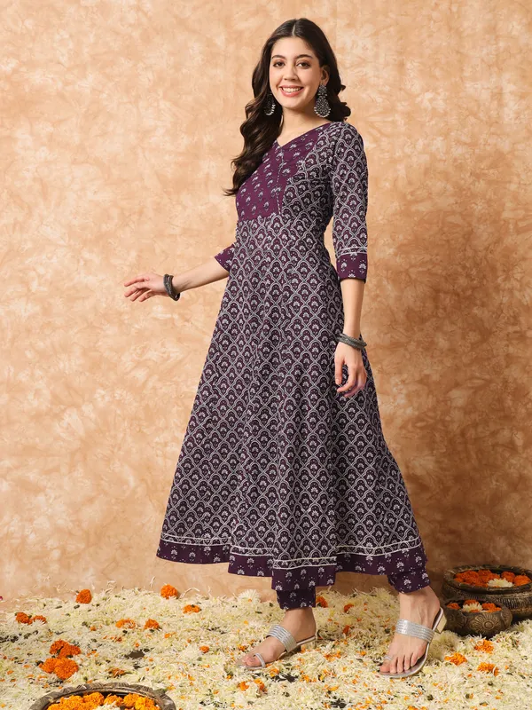 Plum_Violet_Bagru_Printed_Anarkali_Suit_Set