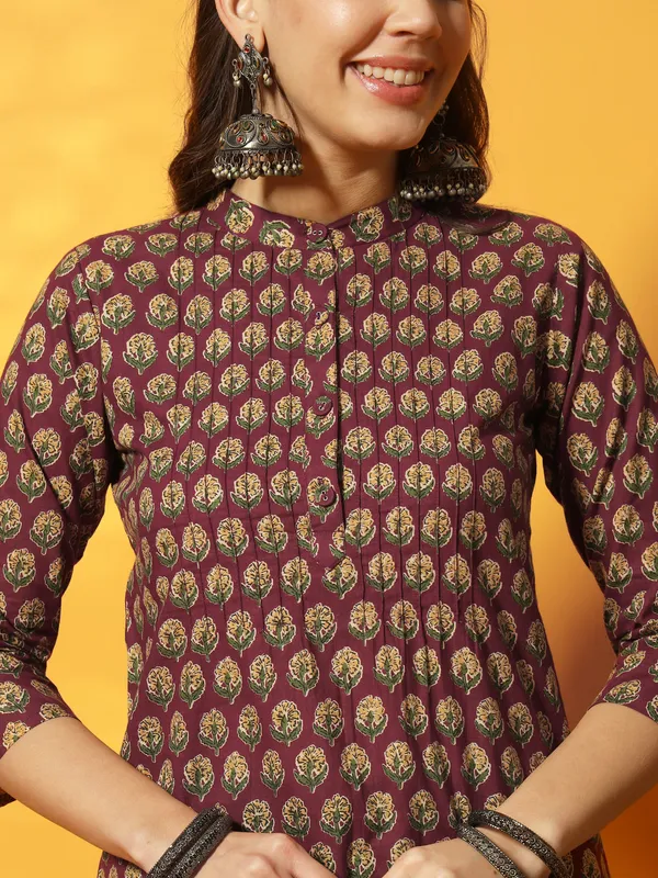 Brown_and_Mustard_Yellow_Floral_Bagru_Printed_Tunic