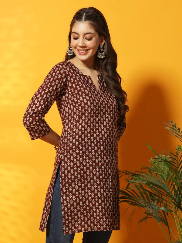 Brown_and_Black_Floral_Bagru_Printed_Tunic
