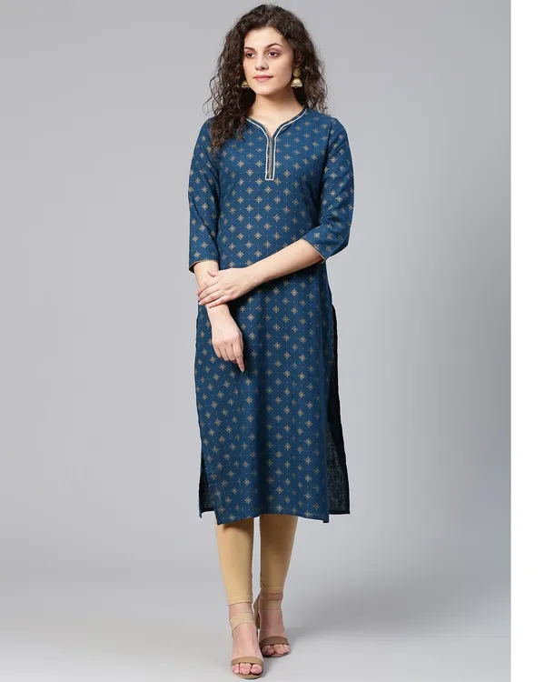 Blue_Golden_Printed_Straight_Kurta