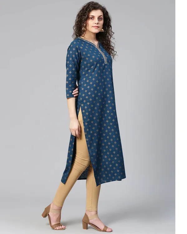 Blue_Golden_Printed_Straight_Kurta