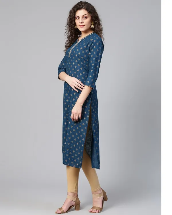 Blue_Golden_Printed_Straight_Kurta