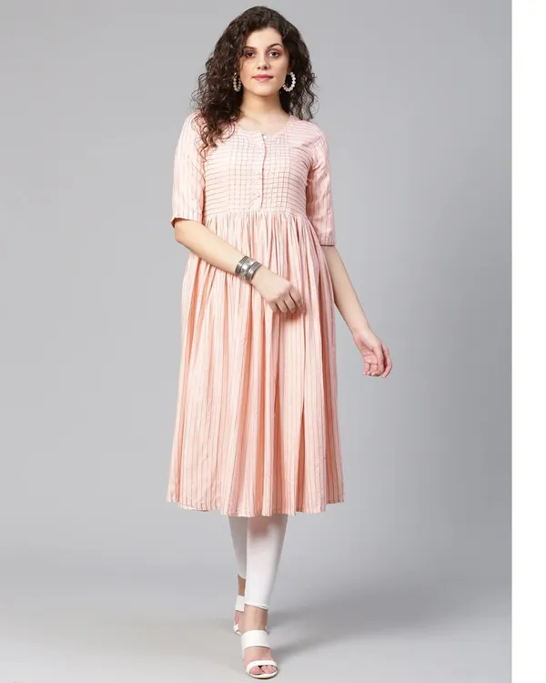Peach_Striped_Flared_Kurta