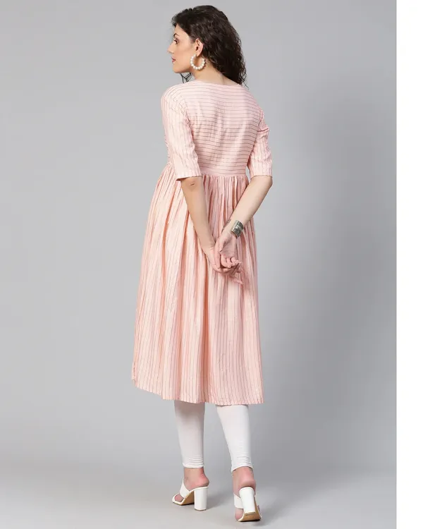 Peach_Striped_Flared_Kurta