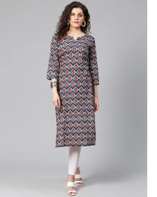 Navy_Blue_And_Maroon_Printed_Straight_Kurta