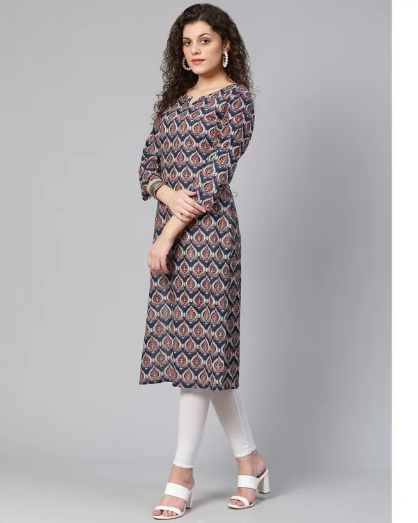 Navy_Blue_And_Maroon_Printed_Straight_Kurta