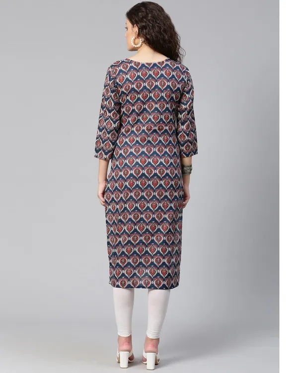 Navy_Blue_And_Maroon_Printed_Straight_Kurta