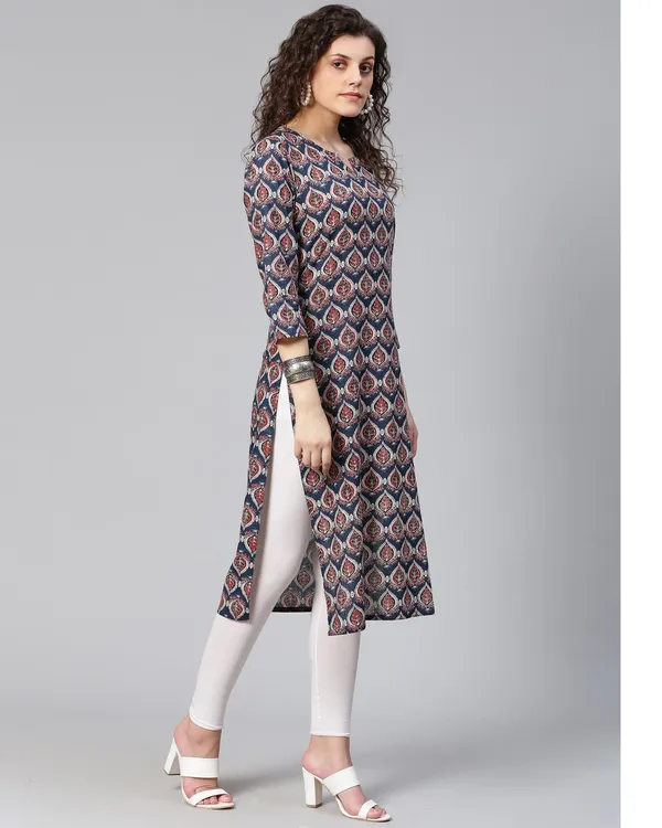 Navy_Blue_And_Maroon_Printed_Straight_Kurta