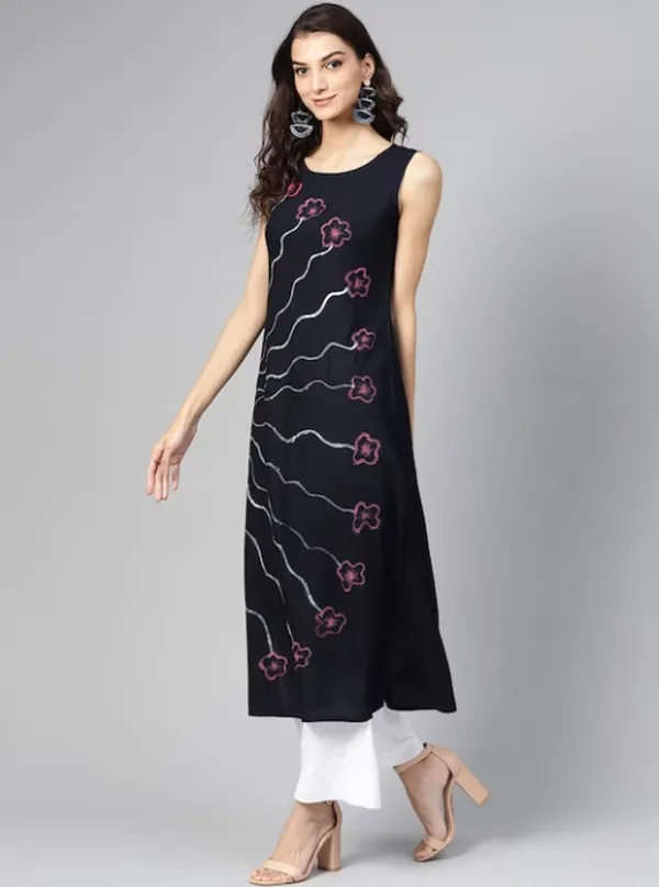 Black_Sleeveless_Hand_Painted_Straight_Kurta