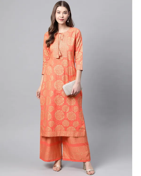 Peach_Ethnic_Printed_Kurta_and_Palazzo_Set