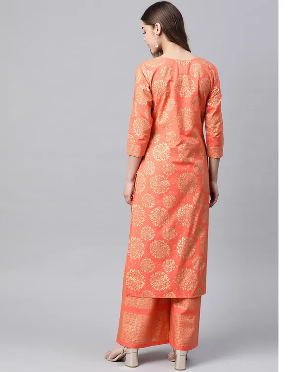 Peach_Ethnic_Printed_Kurta_and_Palazzo_Set