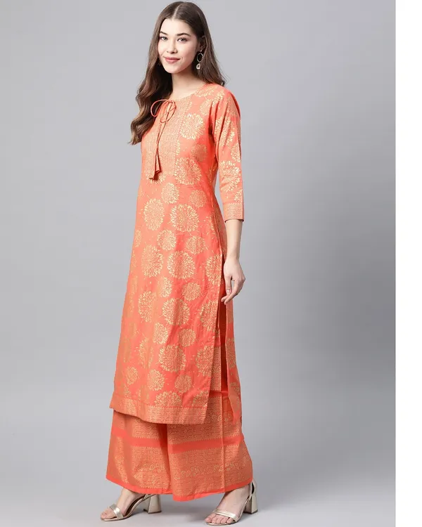 Peach_Ethnic_Printed_Kurta_and_Palazzo_Set