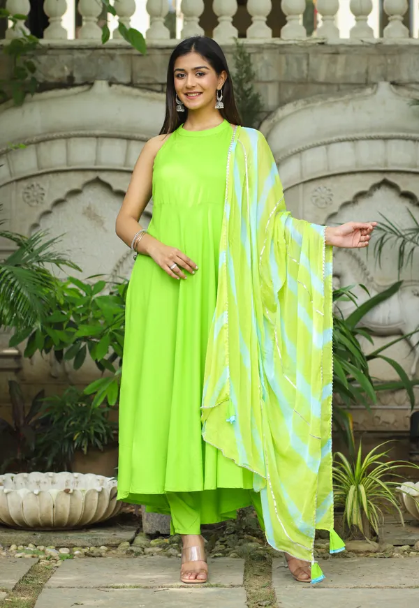 Lime_Green_Pleated_Kurta_Pants_Set_with_Dupatta